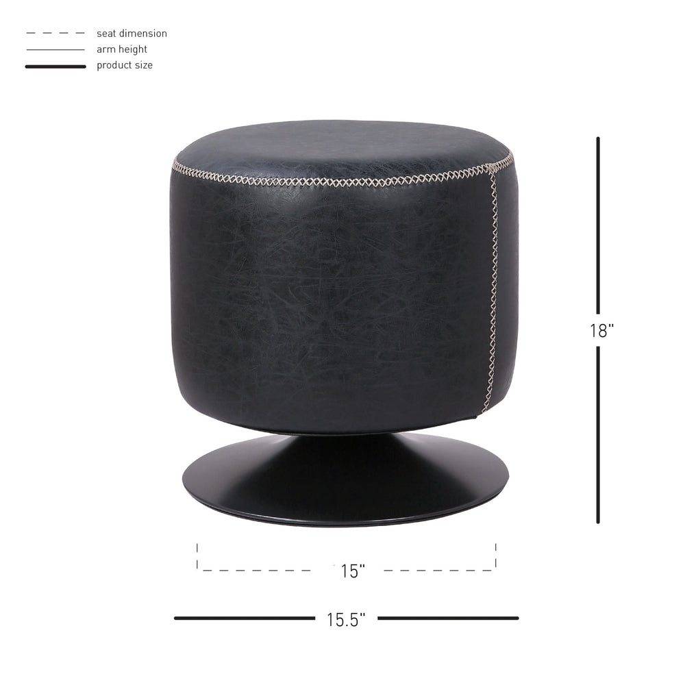 Gaia Faux Leather Round Swivel Ottoman - Vintage Black
