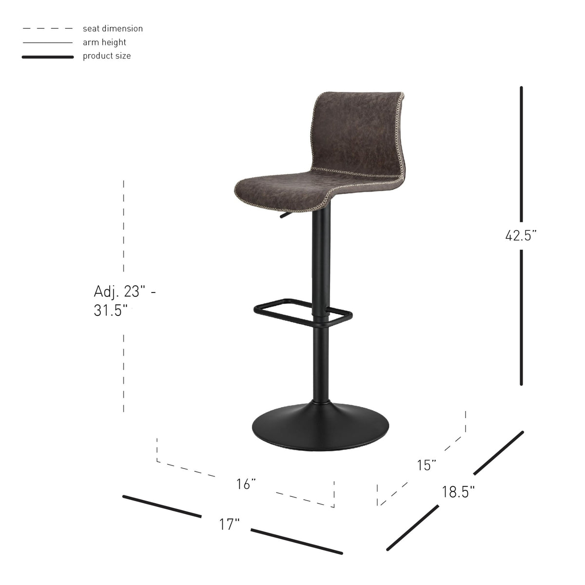 Jayden Faux Leather Low Back Gaslift Swivel Bar Stool - Vintage Coffee Brown - view 2