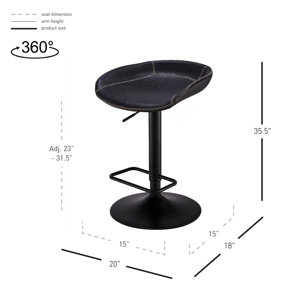 Rogue Faux Leather Gaslift Swivel Bar Stool - Vintage Black - view 2