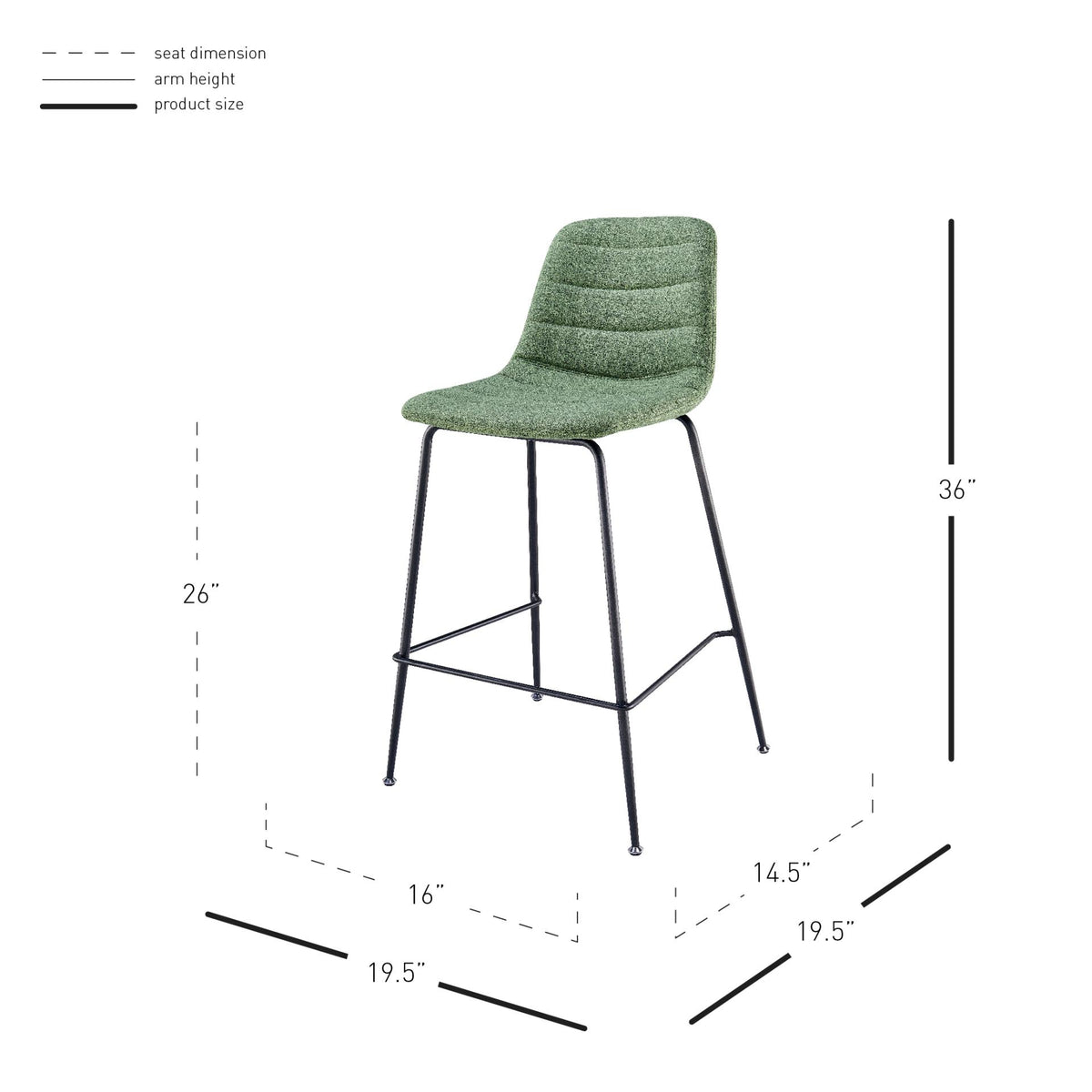 Caleb Fabric Counter Stool - Penta Green - view 2