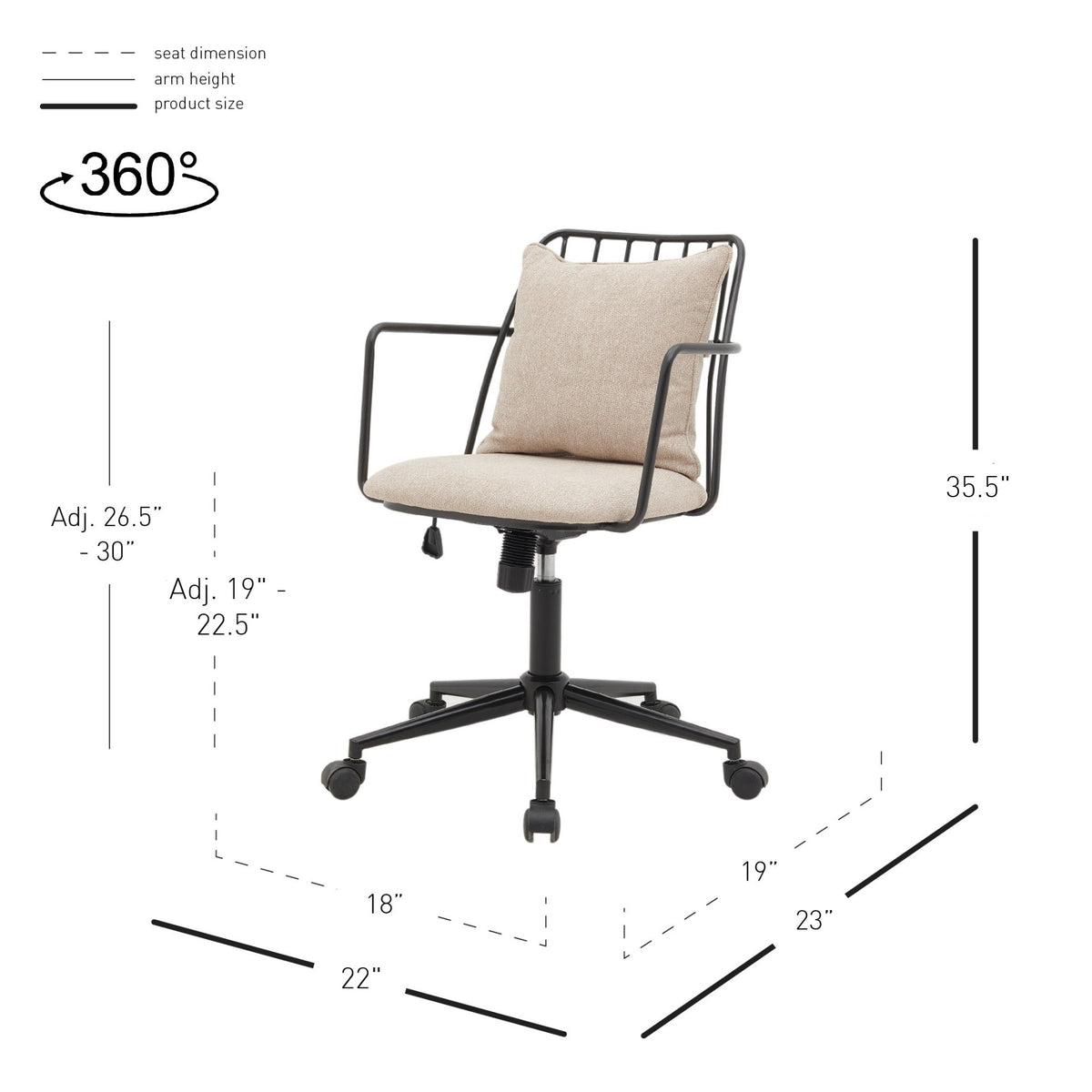 Edison Fabric Office Chair - Strata Cream - view 2