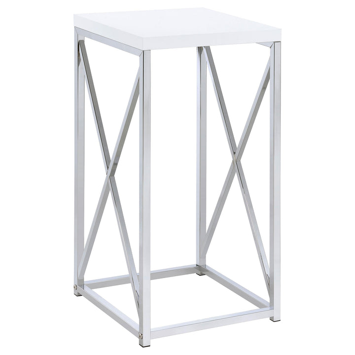 Coaster Furniture 930014 Edmund Square Accent Side Table White High Gloss and Chrome