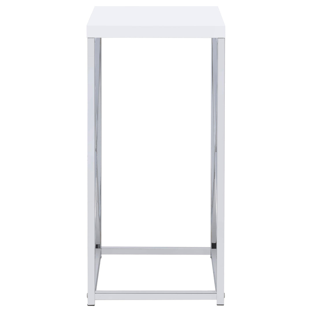 Coaster Furniture 930014 Edmund Square Accent Side Table White High Gloss and Chrome