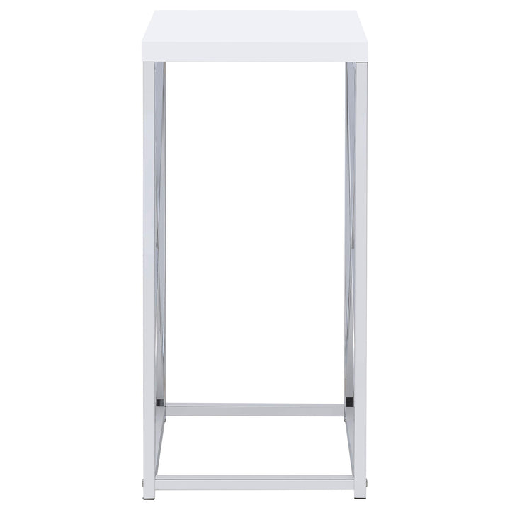 Coaster Furniture 930014 Edmund Square Accent Side Table White High Gloss and Chrome