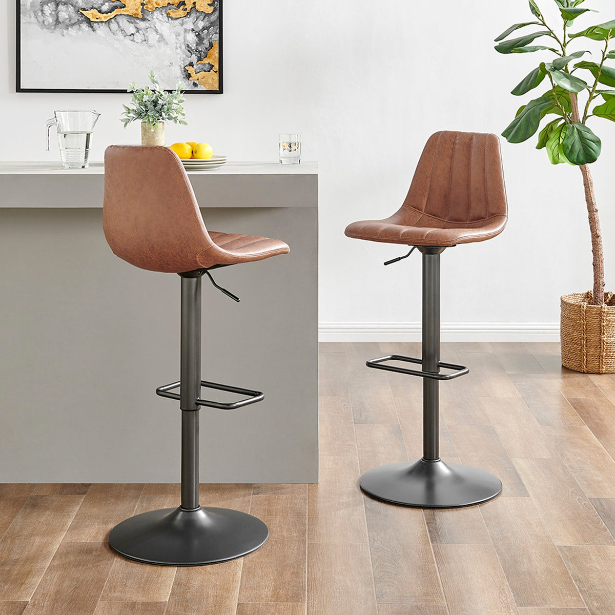 Robert Faux Leather Gaslift Swivel Bar Stool - Umber Brown - view 2