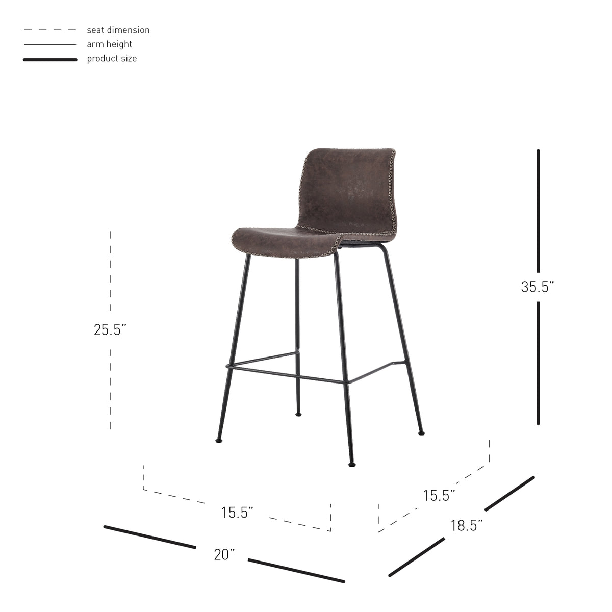 Jayden Faux Leather Low Back Counter Stool - Vintage Coffee Brown