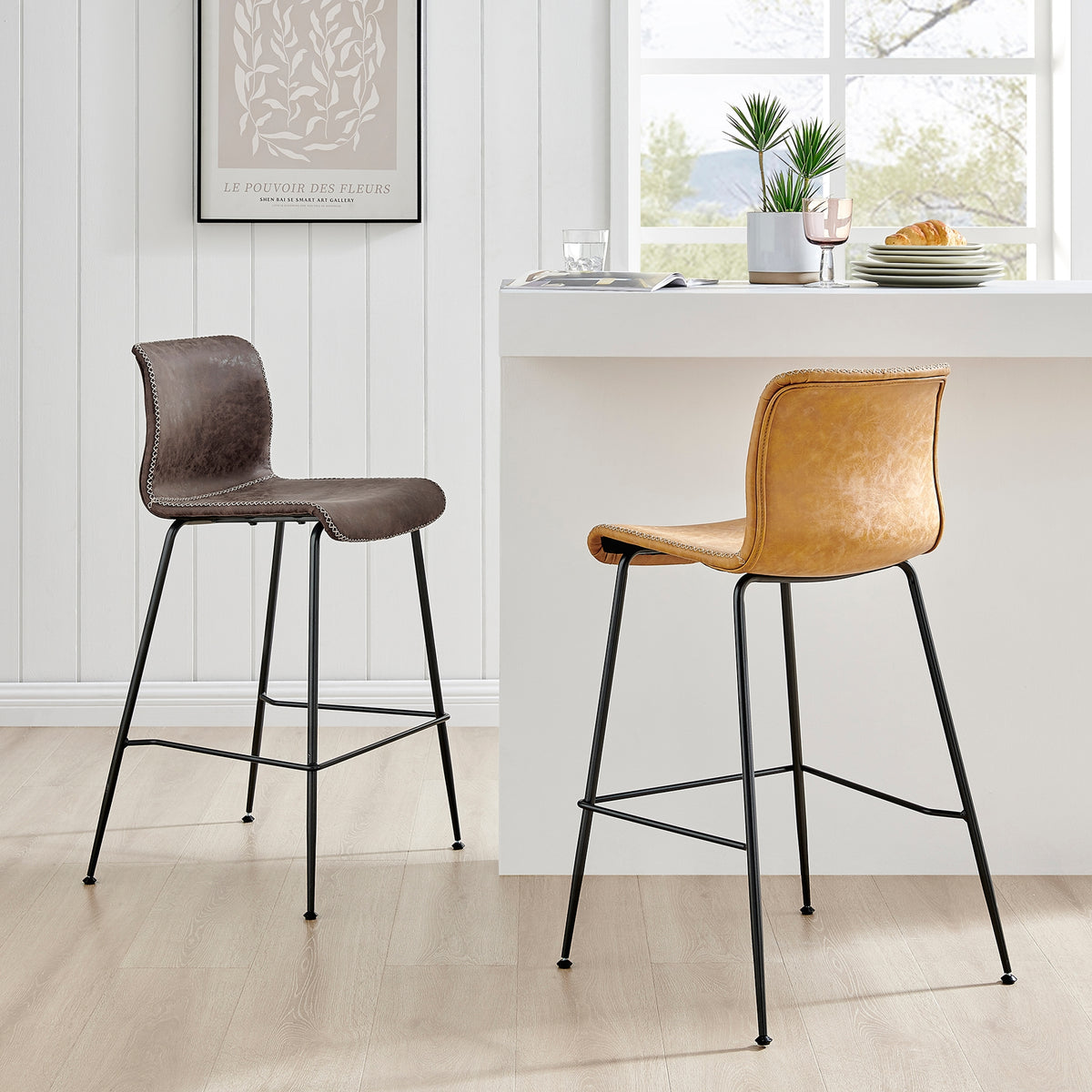 Jayden Faux Leather Low Back Counter Stool - Vintage Cedar - view 2