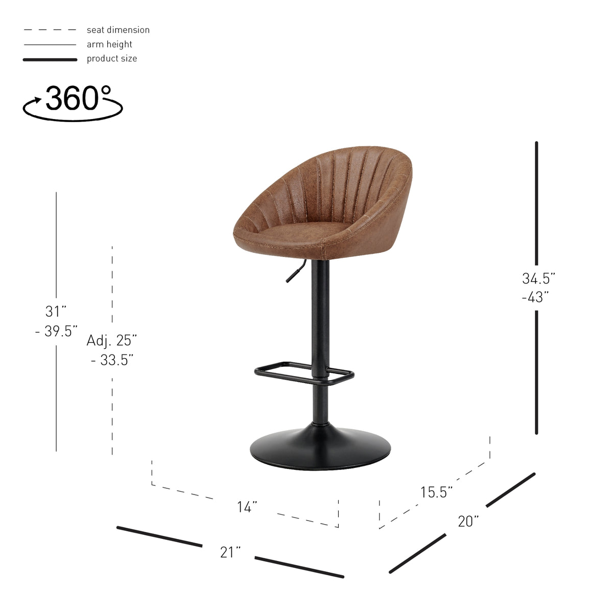 Watson Faux Leather Gaslift Swivel Bar Stool - Umber Brown