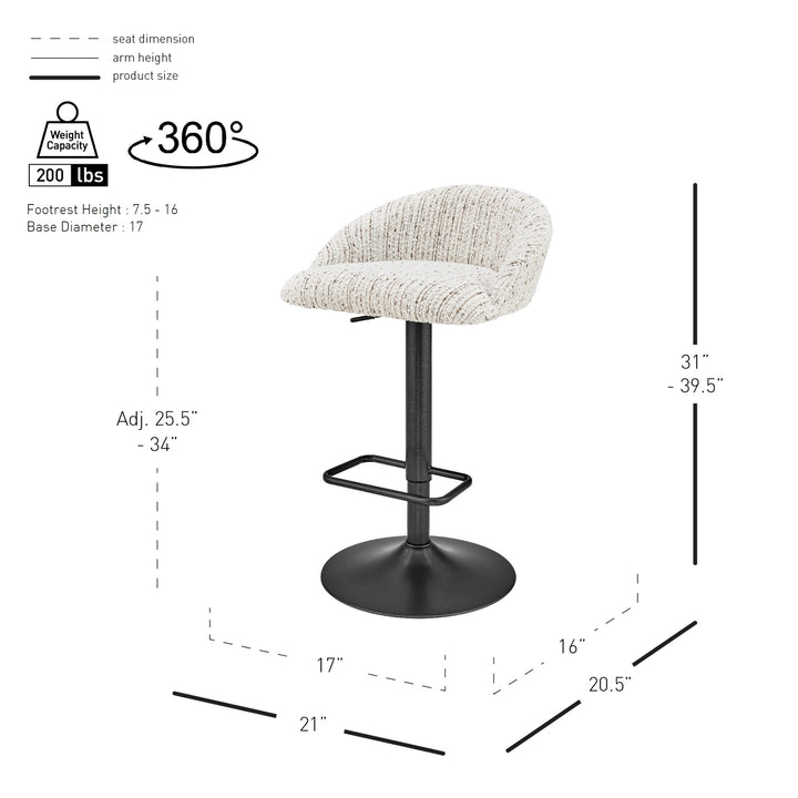 Jorrell Boucle Gaslift Swivel Bar Stool - Zenith White - view 2