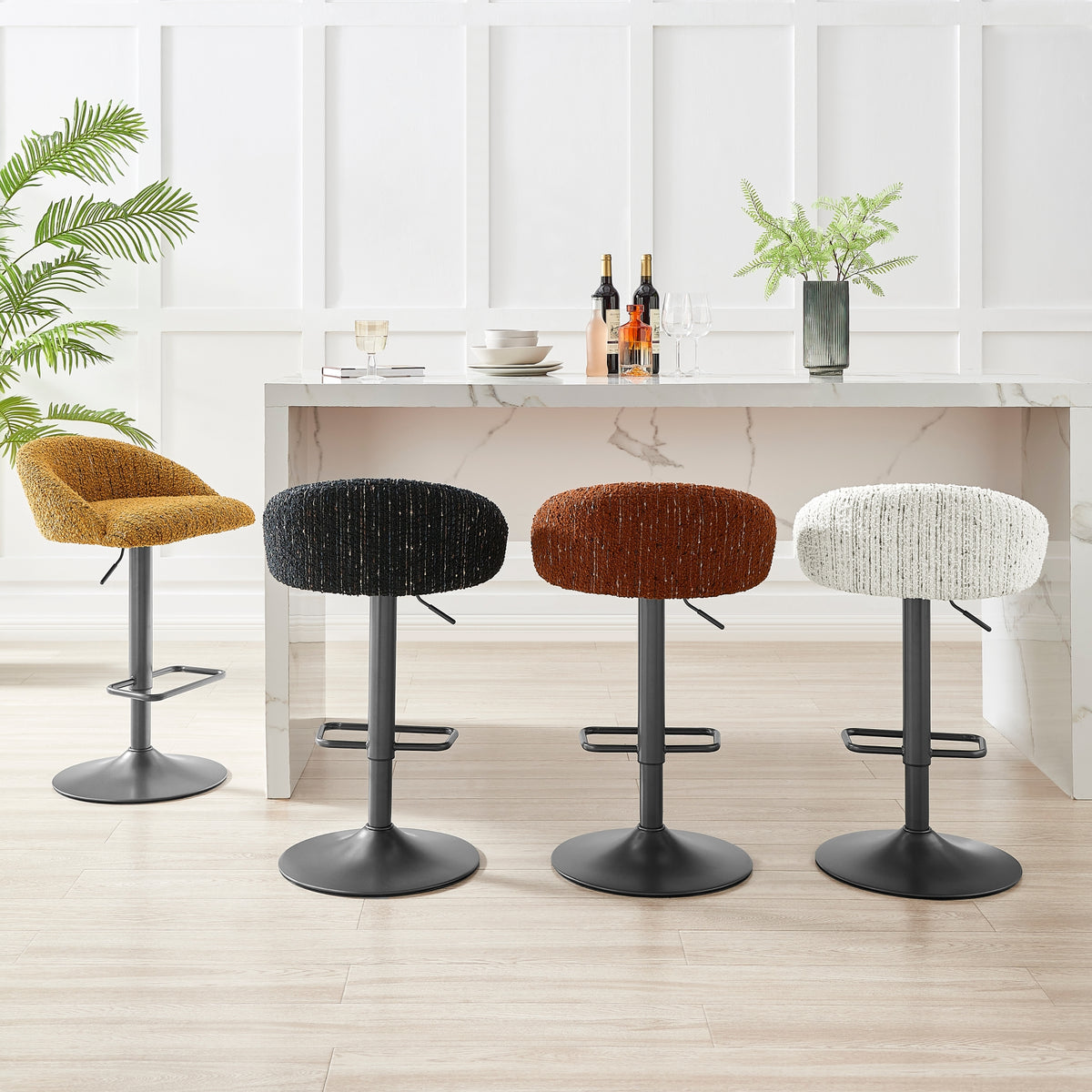 Jorrell Boucle Gaslift Swivel Bar Stool - Zenith White - view 3