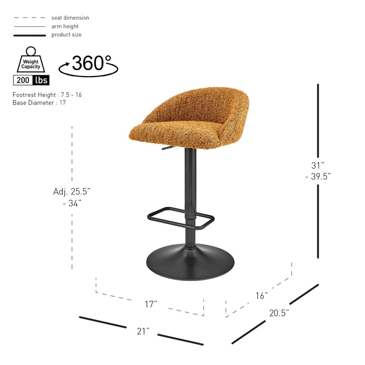 Jorrell Boucle Gaslift Swivel Bar Stool - Zenith Mustard - view 2