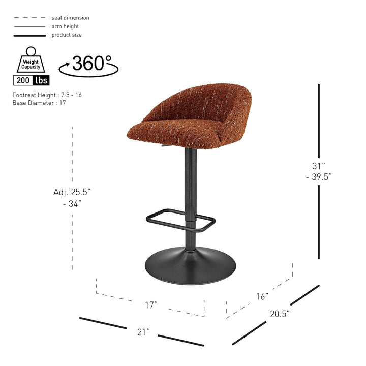 Jorrell Boucle Gaslift Swivel Bar Stool - Zenith Terracotta - view 2