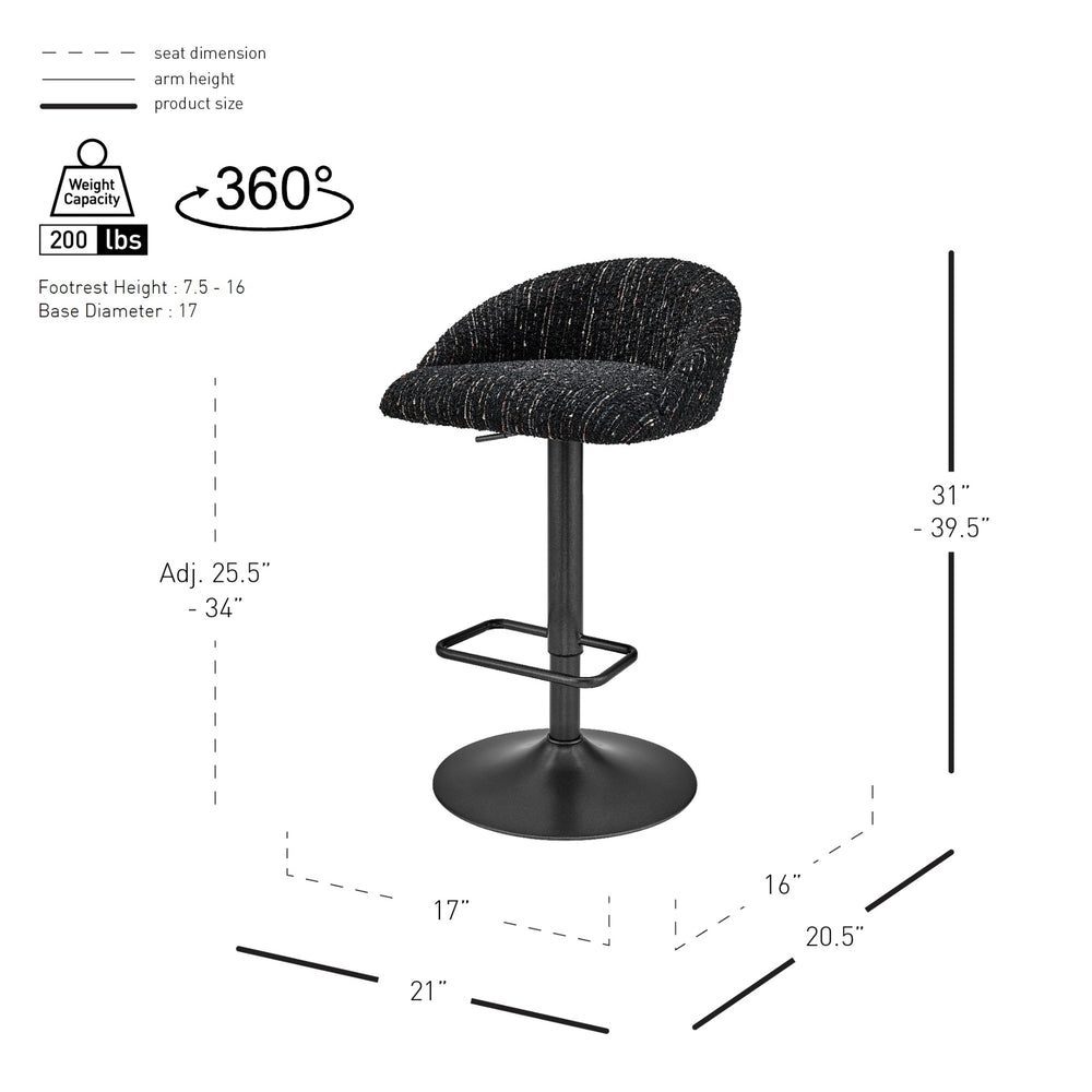 Jorrell Boucle Gaslift Swivel Bar Stool - Zenith Black - view 2