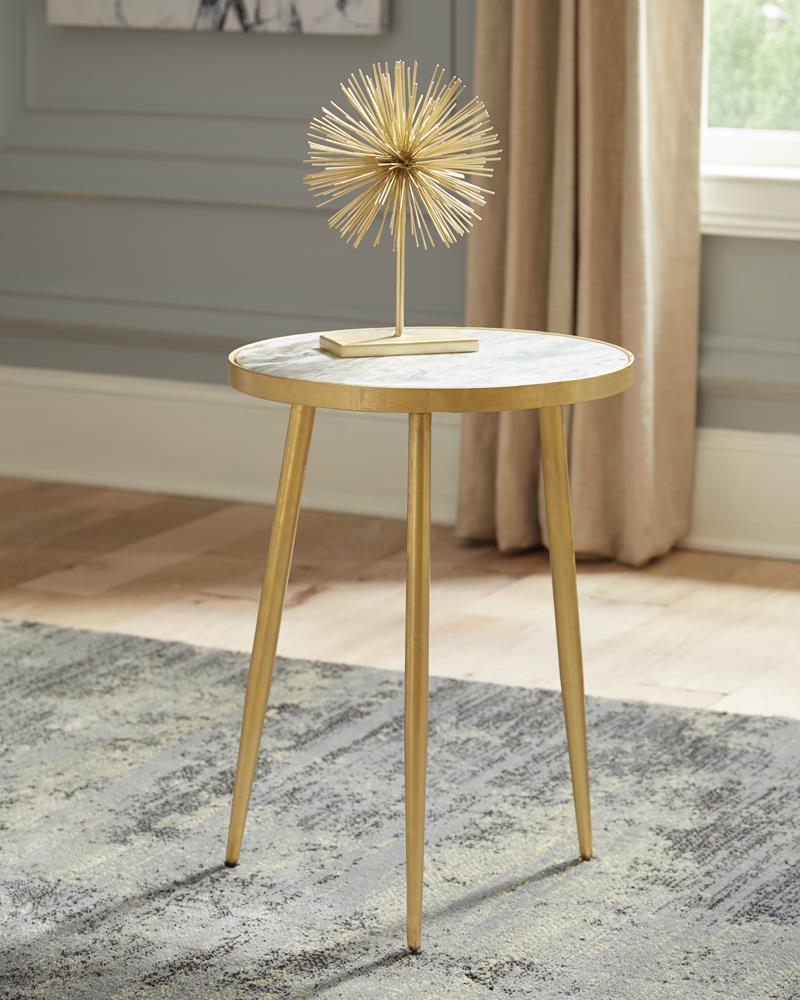 Coaster Furniture 930060 Acheson Round Marble Top Side Table White and Gold