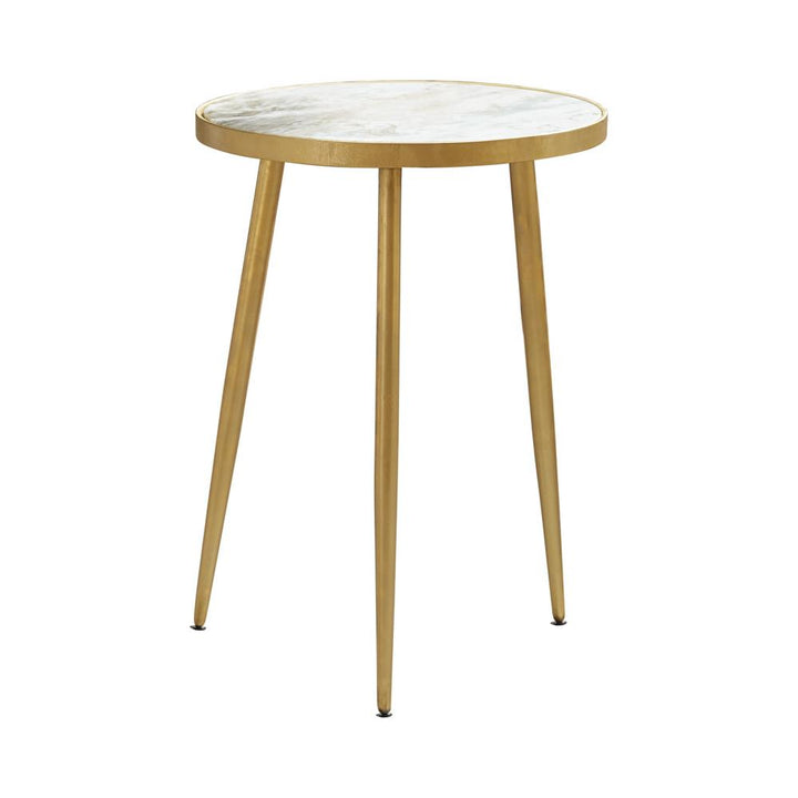 Coaster Furniture 930060 Acheson Round Marble Top Side Table White and Gold