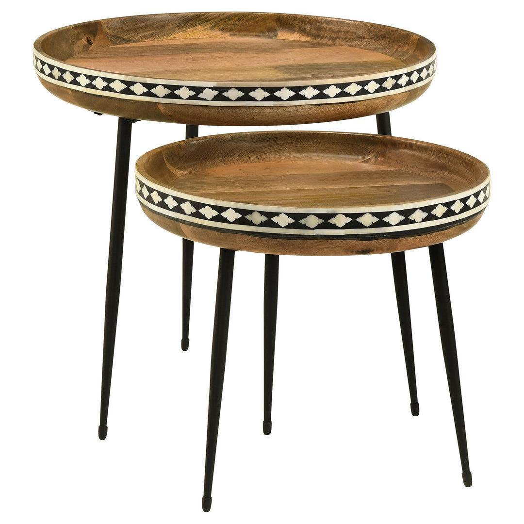 Coaster Furniture 930193 Ollie 2-Piece Solid Wood Bone Inlay Nesting Table Natural