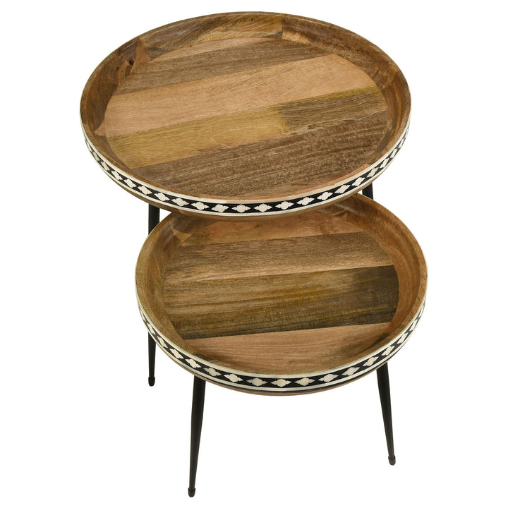 Coaster Furniture 930193 Ollie 2-piece Solid Wood Bone Inlay Nesting Table Natural