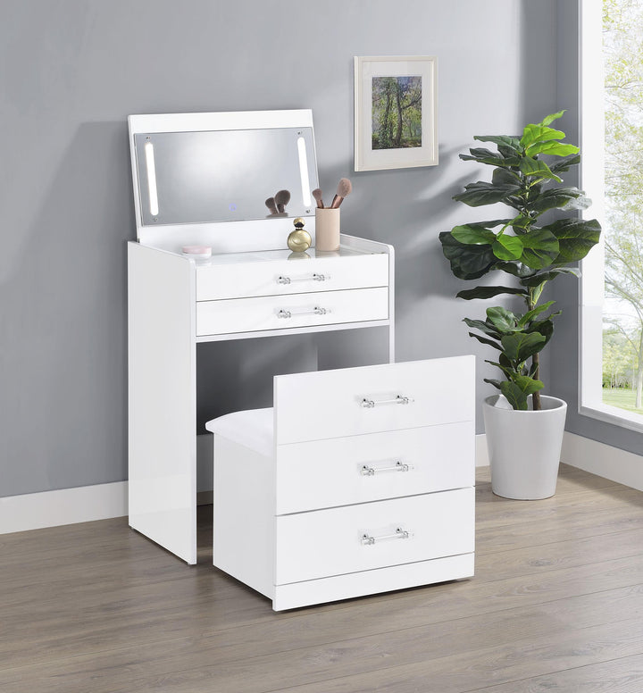 Coaster Furniture 930208 Danbury 3-drawer Makeup Vanity & Stool Set White High Gloss