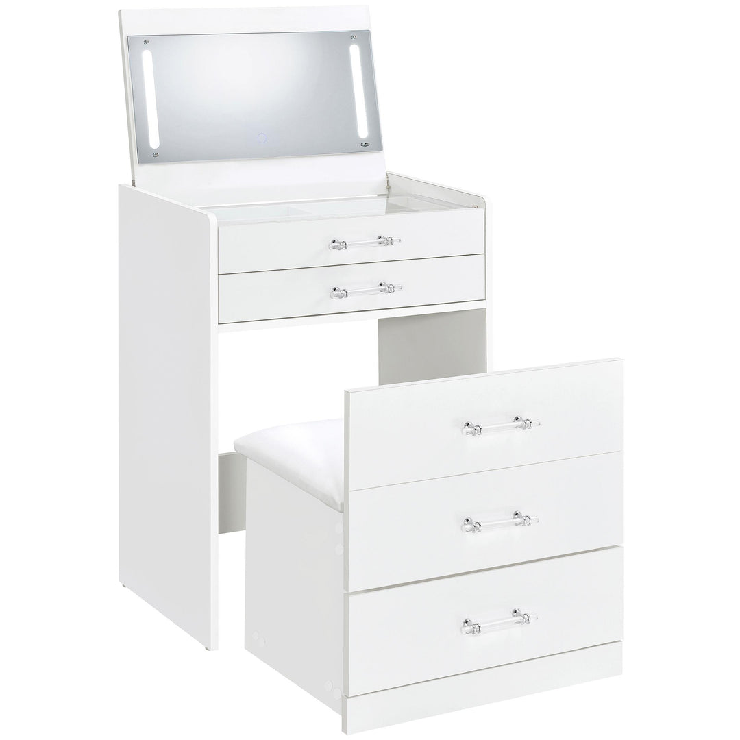 Coaster Furniture 930208 Danbury 3-drawer Makeup Vanity & Stool Set White High Gloss