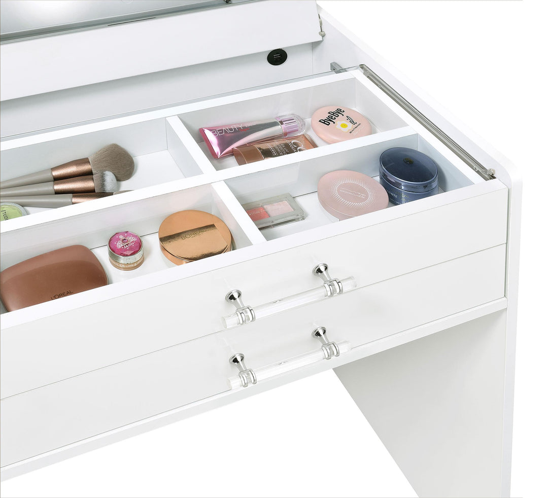 Coaster Furniture 930208 Danbury 3-drawer Makeup Vanity & Stool Set White High Gloss