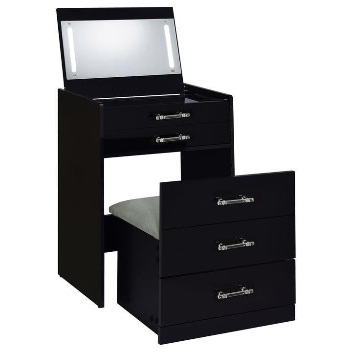 Coaster Furniture 930209 Danbury 3-drawer Makeup Vanity & Stool Set Black High Gloss