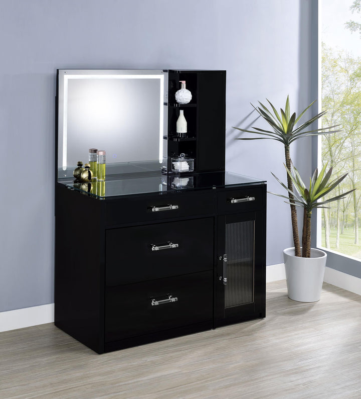 Coaster Furniture 930219 Flora 2-drawer Vanity Set with LED Mirror Black High Gloss