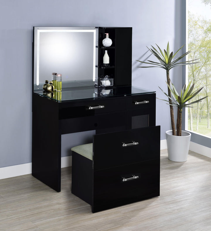 Coaster Furniture 930219 Flora 2-drawer Vanity Set with LED Mirror Black High Gloss