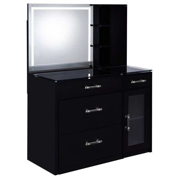 Coaster Furniture 930219 Flora 2-drawer Vanity Set with LED Mirror Black High Gloss