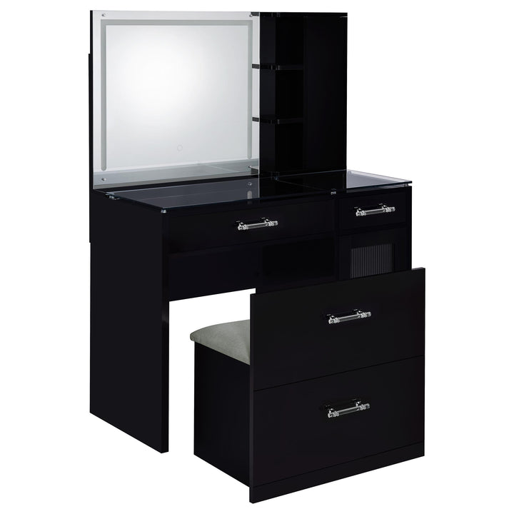 Coaster Furniture 930219 Flora 2-drawer Vanity Set with LED Mirror Black High Gloss