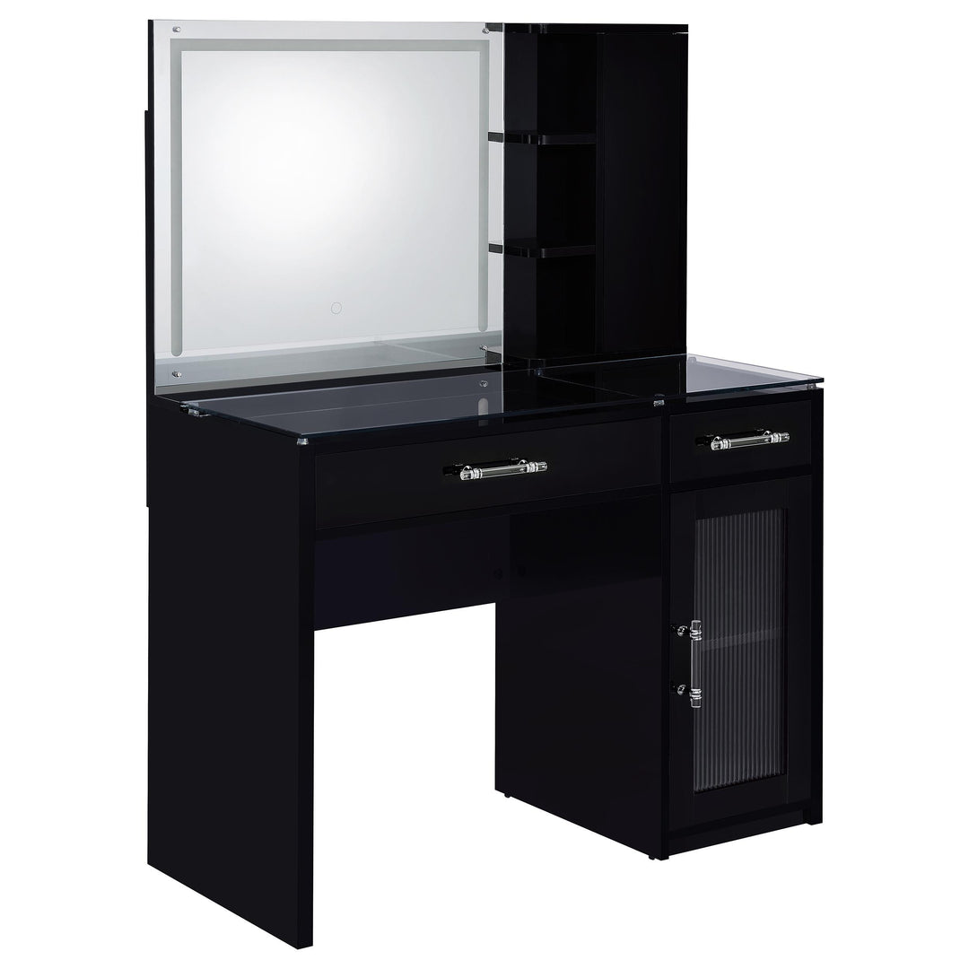 Coaster Furniture 930219 Flora 2-drawer Vanity Set with LED Mirror Black High Gloss