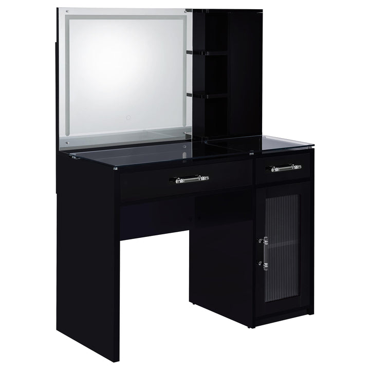 Coaster Furniture 930219 Flora 2-drawer Vanity Set with LED Mirror Black High Gloss
