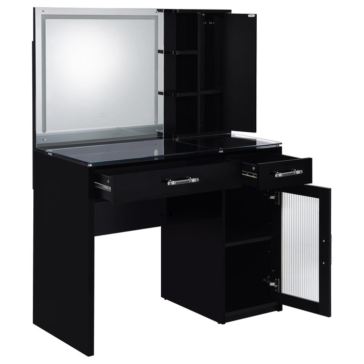 Coaster Furniture 930219 Flora 2-drawer Vanity Set with LED Mirror Black High Gloss