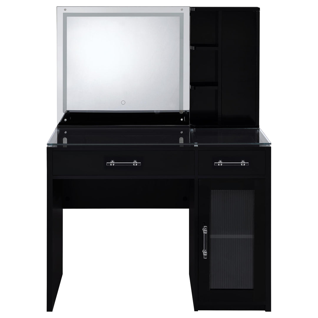 Coaster Furniture 930219 Flora 2-drawer Vanity Set with LED Mirror Black High Gloss