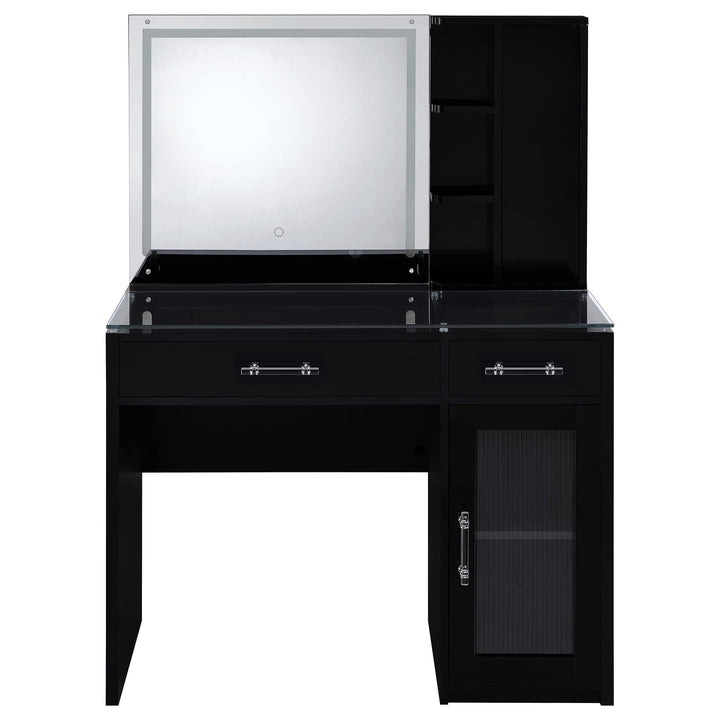 Coaster Furniture 930219 Flora 2-drawer Vanity Set with LED Mirror Black High Gloss