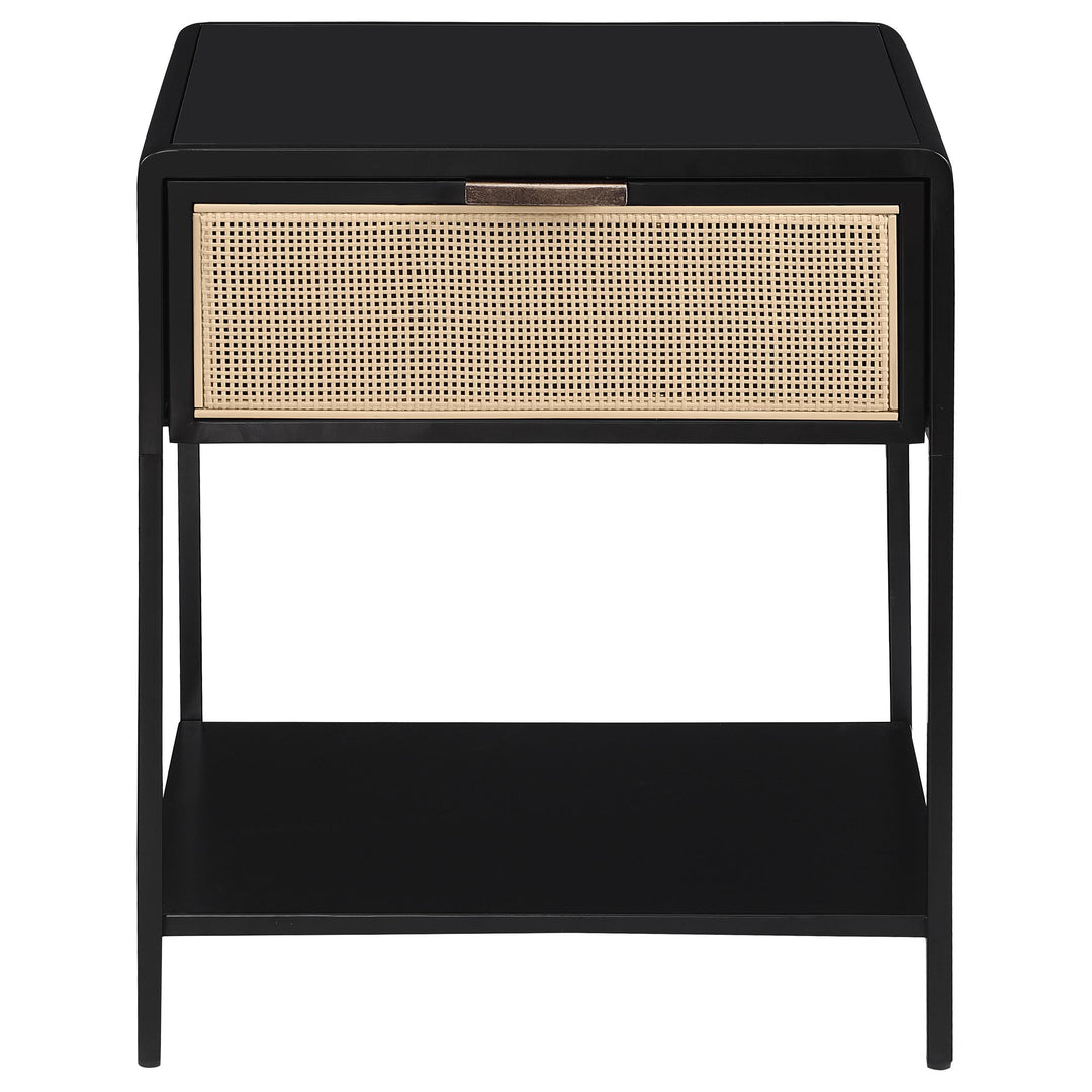 Coaster Furniture 930235 Amherst 1-drawer Radio Weave Cane Metal Bedside Table Black