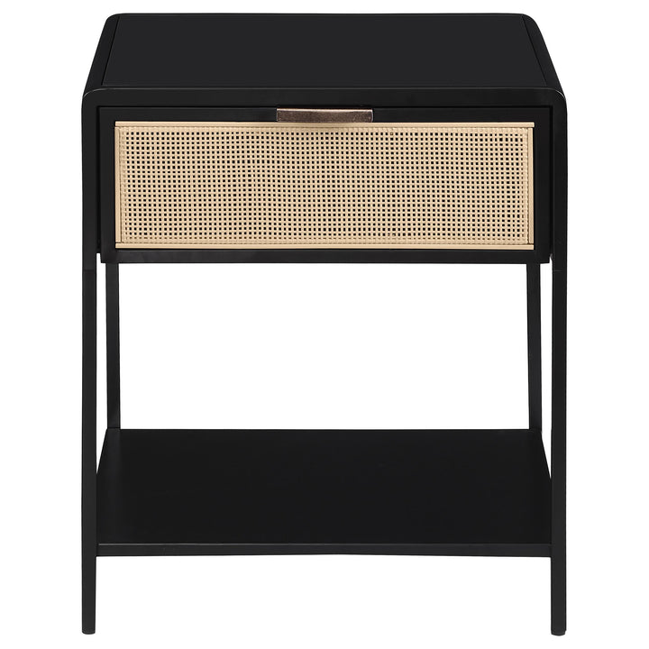Coaster Furniture 930235 Amherst 1-drawer Radio Weave Cane Metal Bedside Table Black