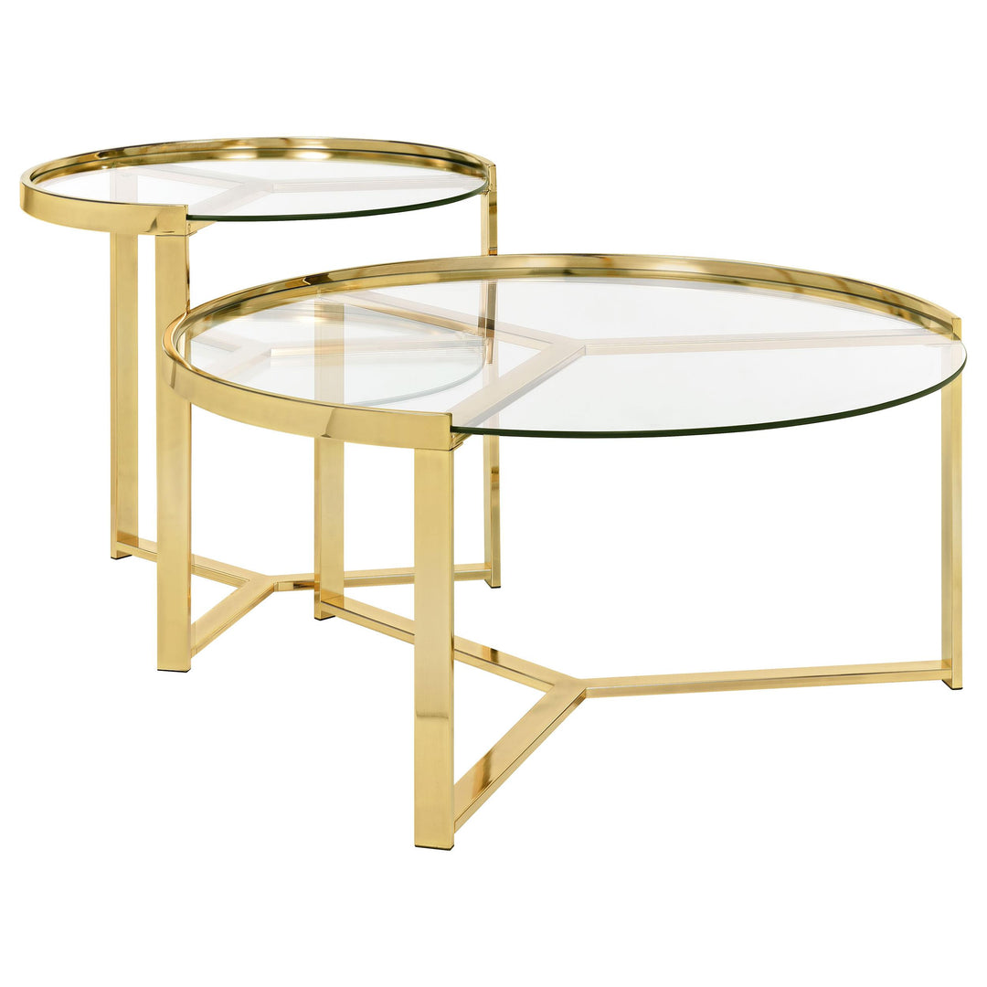 Coaster Furniture 930251 Delia 2-Piece Round Glass Top Nesting Coffee Table Gold