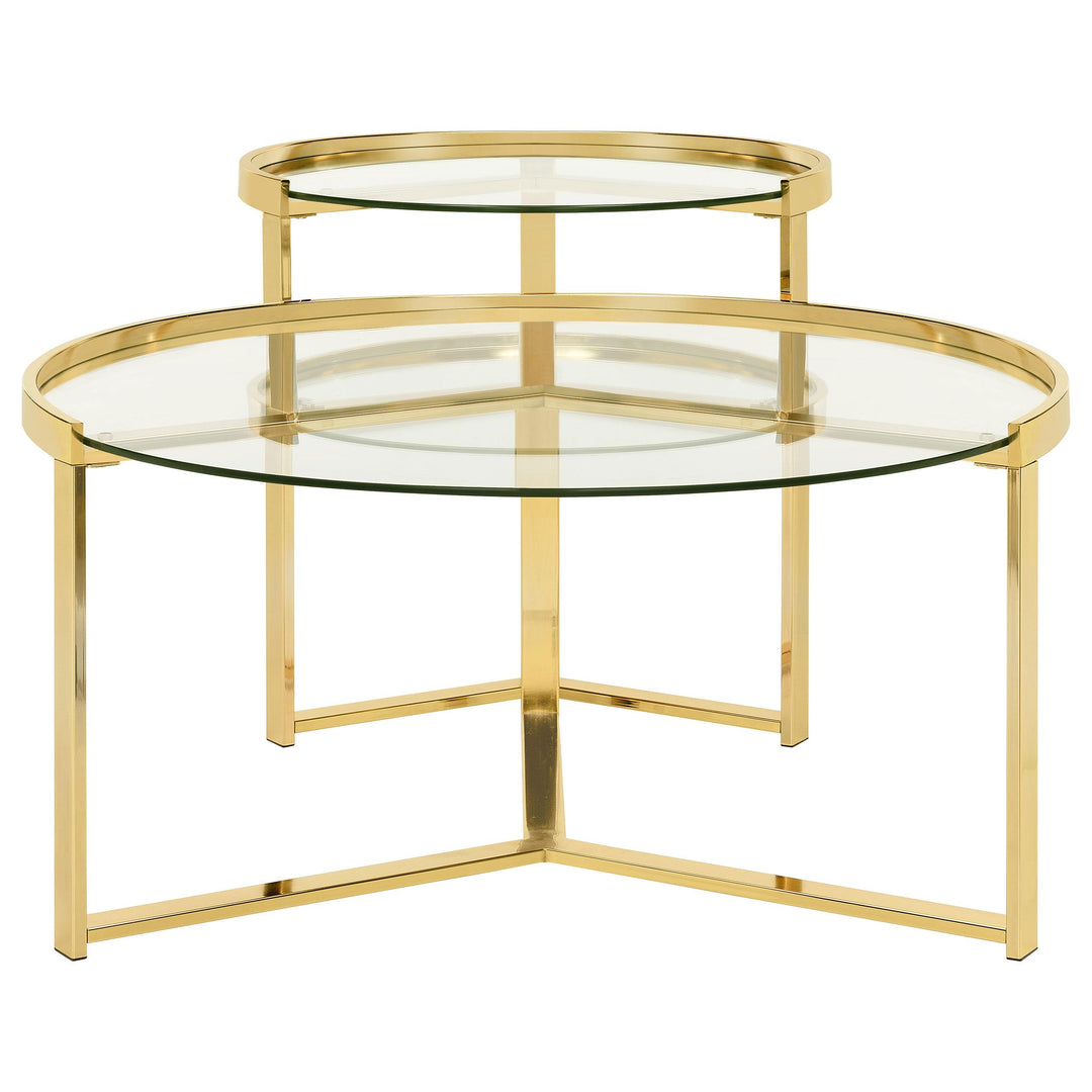 Coaster Furniture 930251 Delia 2-Piece Round Glass Top Nesting Coffee Table Gold