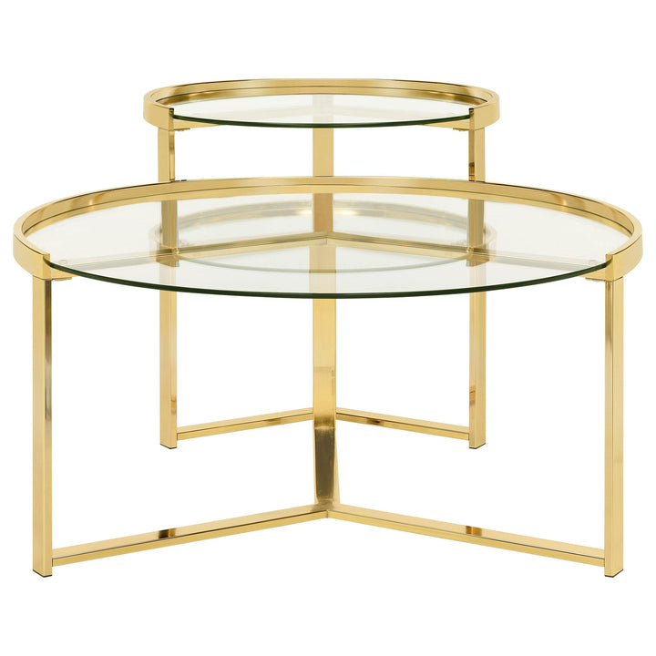 Coaster Furniture 930251 Delia 2-Piece Round Glass Top Nesting Coffee Table Gold