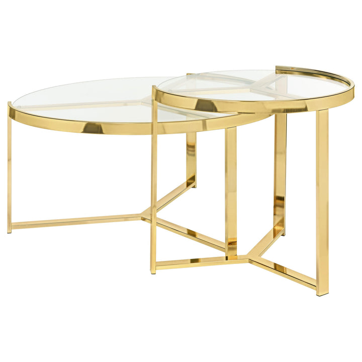 Coaster Furniture 930251 Delia 2-Piece Round Glass Top Nesting Coffee Table Gold