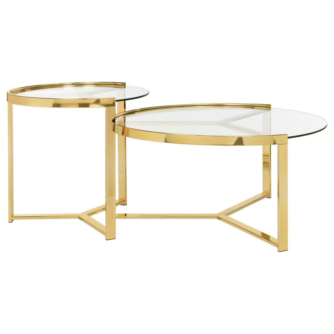 Coaster Furniture 930251 Delia 2-Piece Round Glass Top Nesting Coffee Table Gold