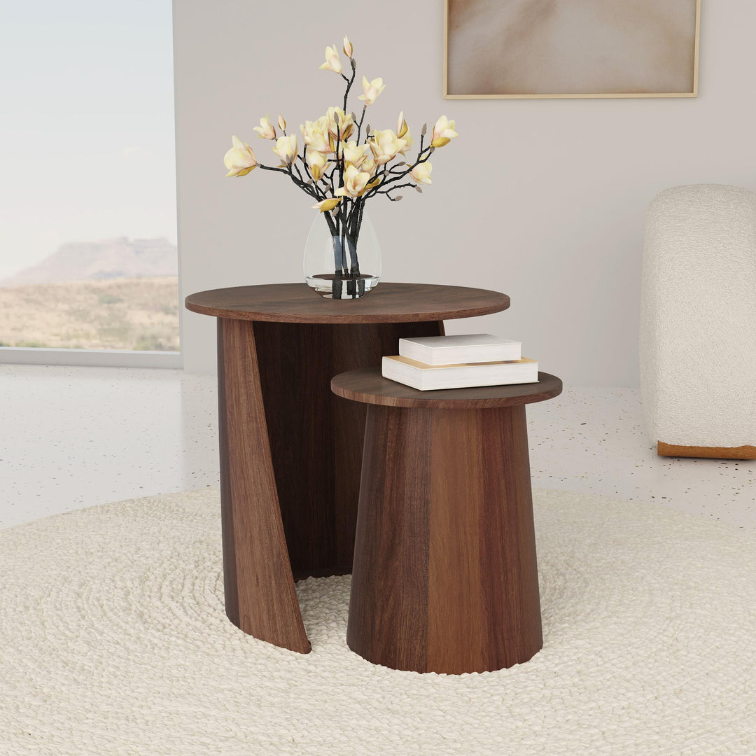 Coaster Furniture 930330 Yency 2-piece Round Mango Wood Nesting Table Set Dark Brown