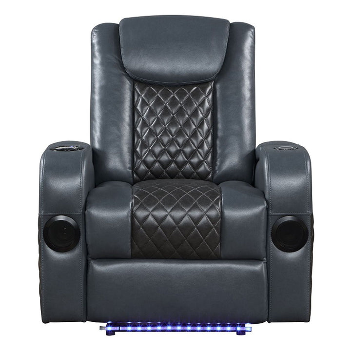 Alair - Power Motion Recliner With Bluetooth, Wireless Charger & Cupholder - Blue & Black Leather Aire