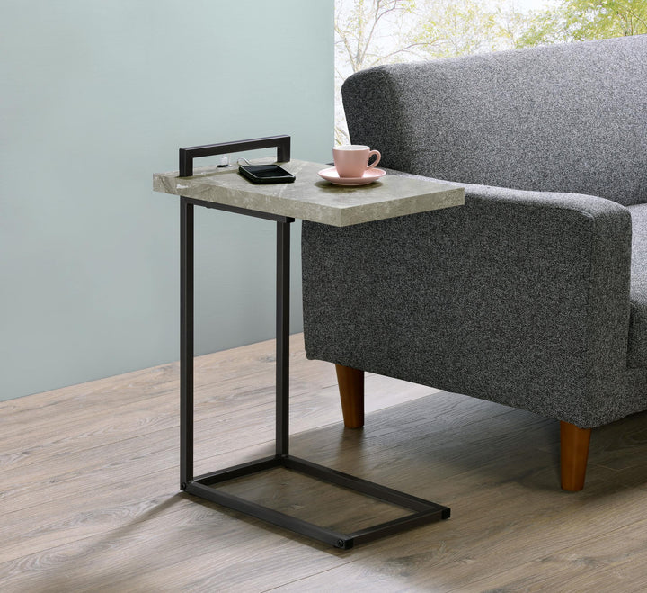 Coaster Furniture 931129 Maxwell C-shaped Side Table USB Charging Grey Faux Marble