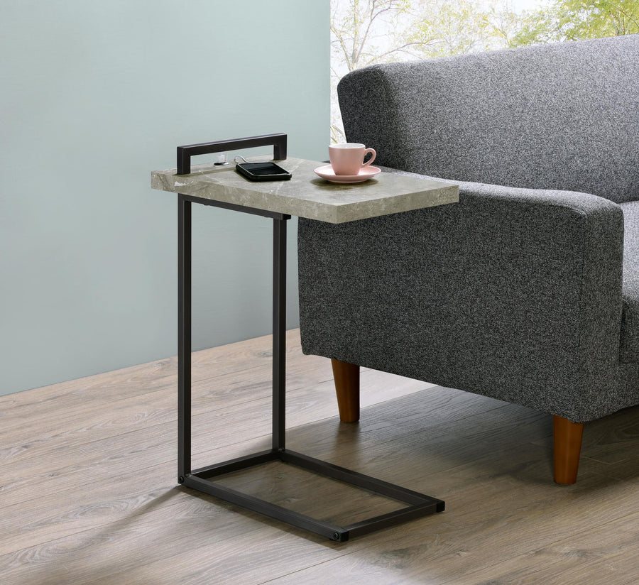Coaster Furniture 931129 Maxwell C-shaped Side Table USB Charging Grey Faux Marble