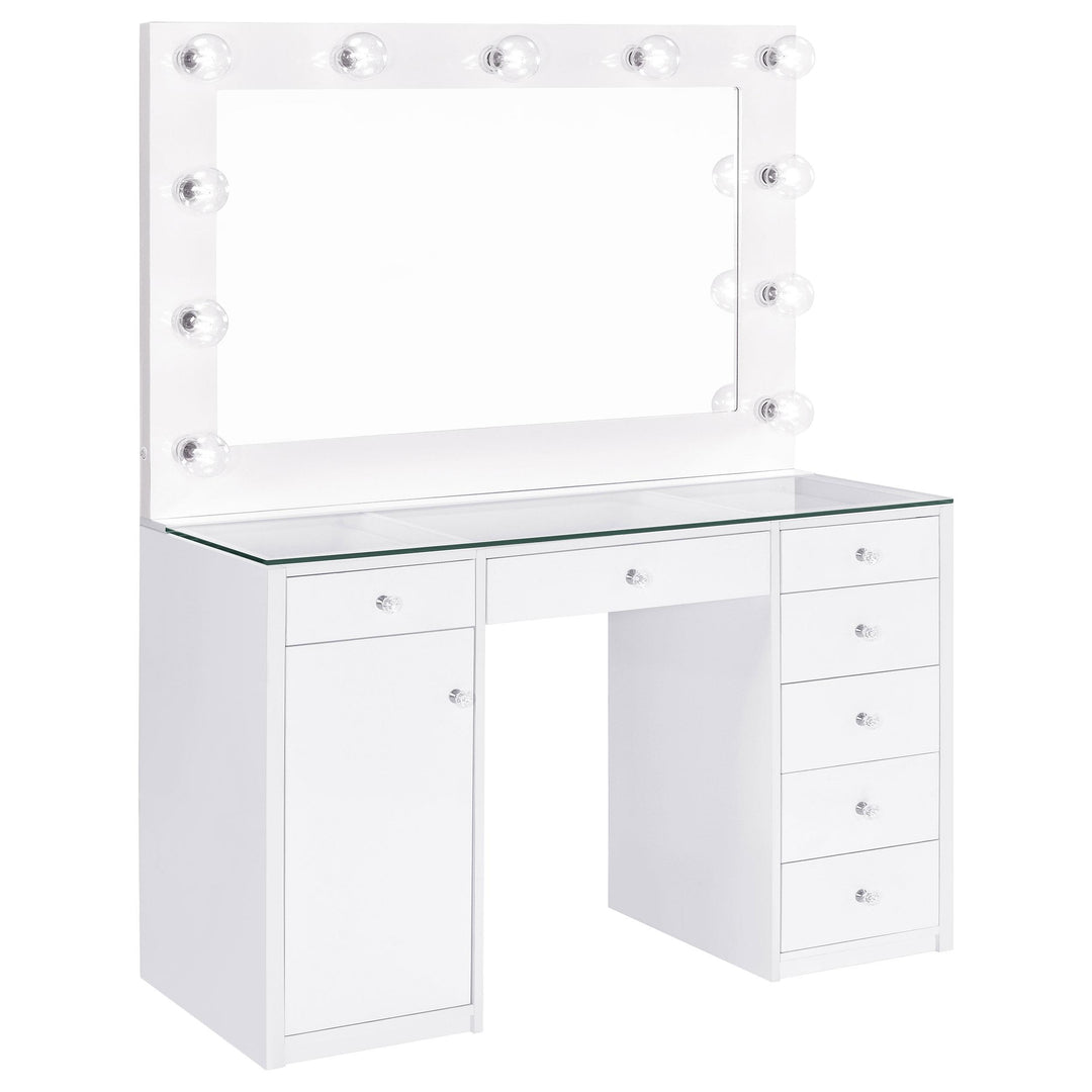 Coaster Furniture 931143 Acena 7-drawer Vanity Set with Lighting White High Gloss
