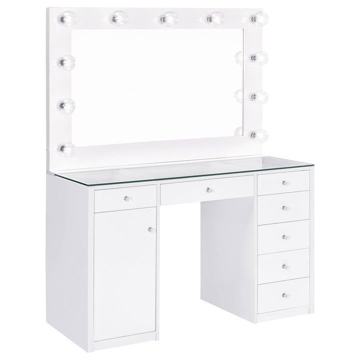 Coaster Furniture 931143 Acena 7-drawer Vanity Set with Lighting White High Gloss