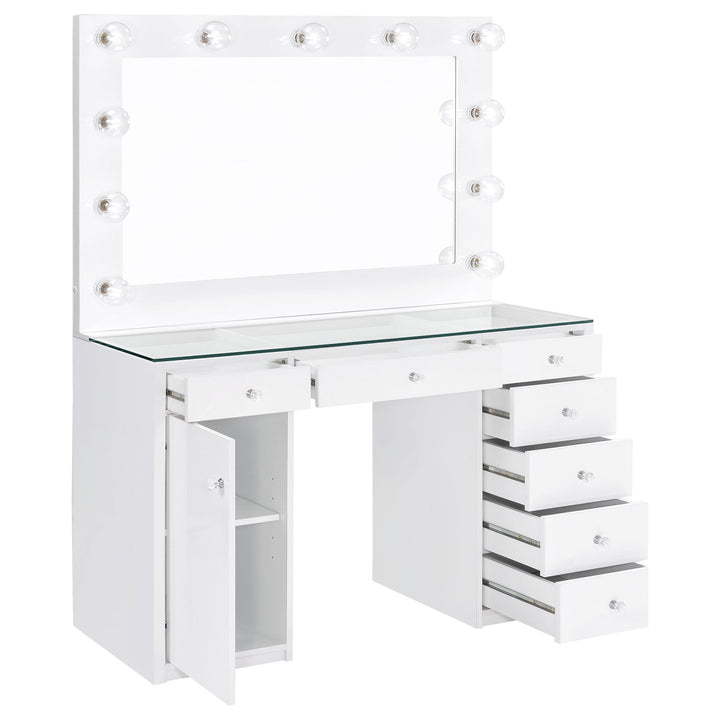 Coaster Furniture 931143 Acena 7-drawer Vanity Set with Lighting White High Gloss