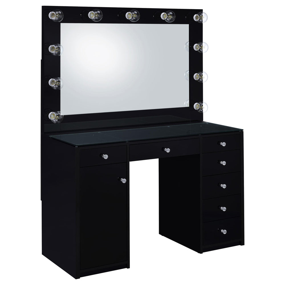 Coaster Furniture 931144 Acena 7-drawer Vanity Set with Lighting Black High Gloss