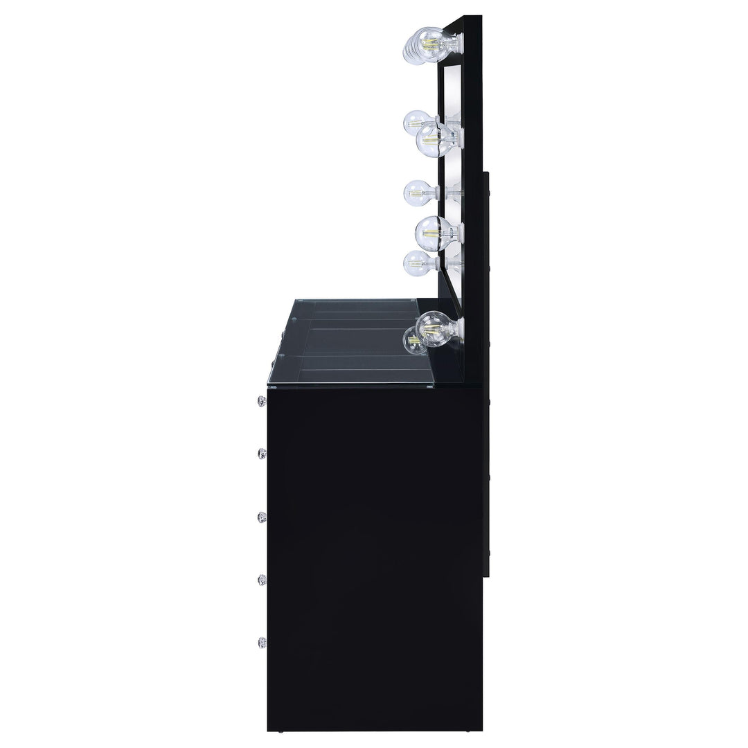 Coaster Furniture 931144 Acena 7-drawer Vanity Set with Lighting Black High Gloss